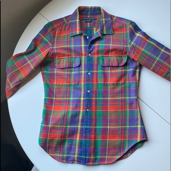 Ralph Lauren plaid shirt with leather elbows - Picture 7 of 8